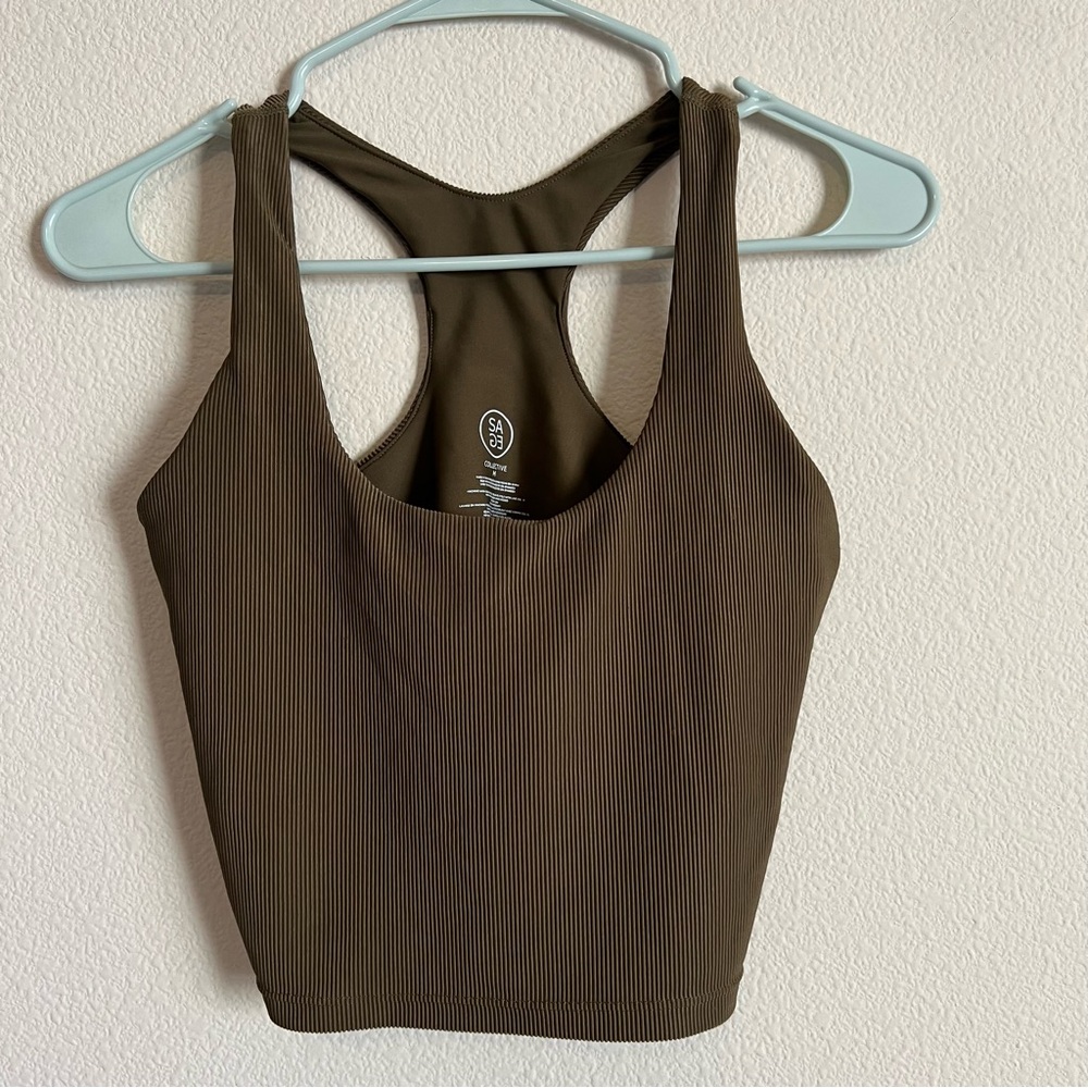 SAGE Olive Green Workout Activewear Racerback Crop Top